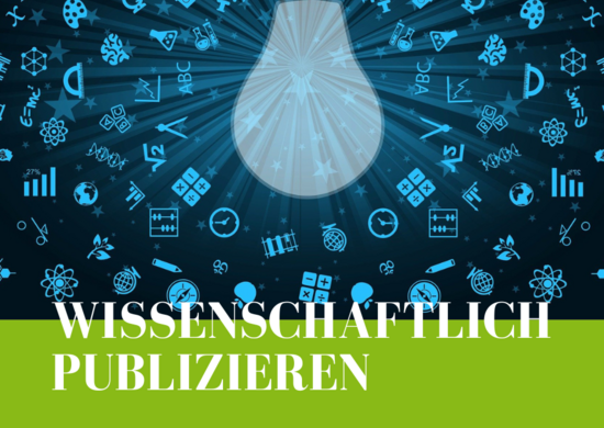 Aufleuchtende Glühbirne und Schriftzug "Wissenschaftlich Publizieren"